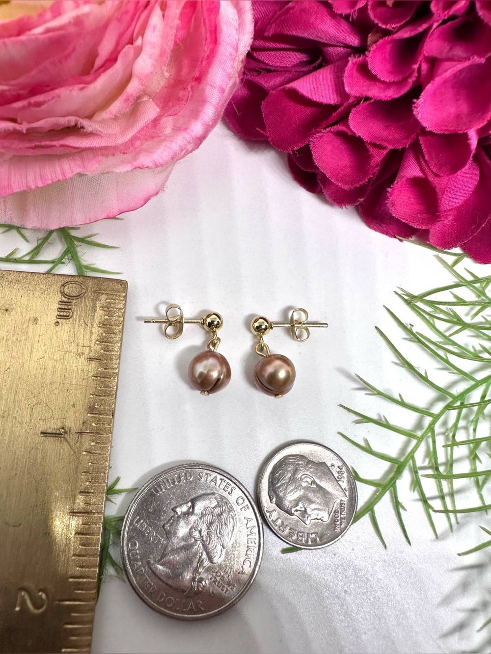NEW⚜️Freshwater Champagne Pearl Dangly Earrings - Picture 4 of 4